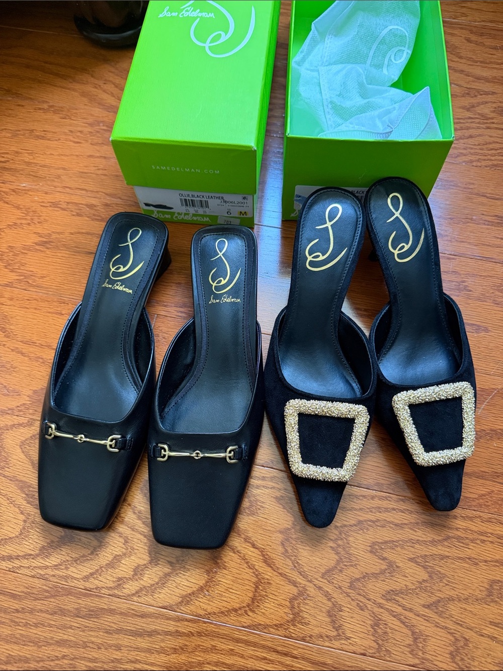 Sam Edelman Black Slip-On Mules with Gold Hardware - Two Pair bundle 5and 6sizes